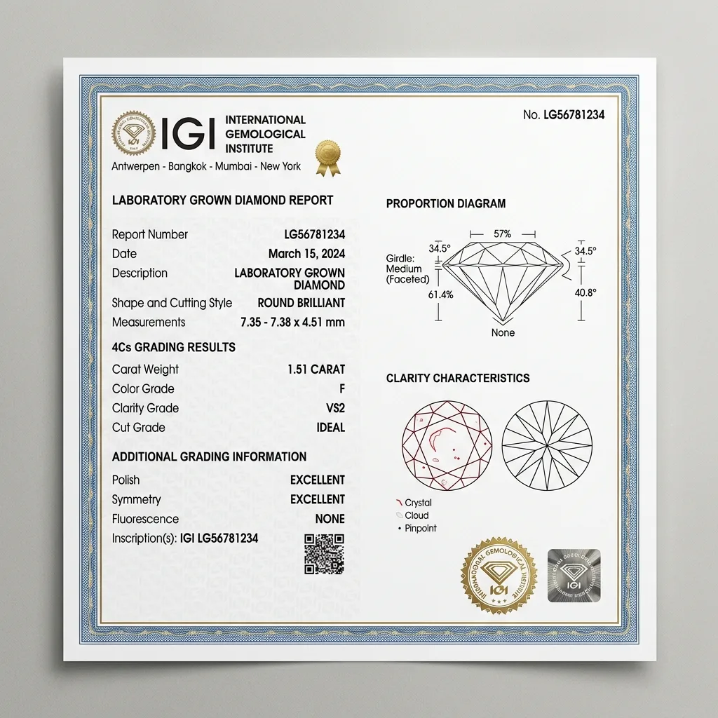 Official White IGI Diamond Grading Certificate